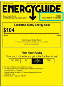 Locations of Nameplate and Energy Guide on Tank Type Water Heater