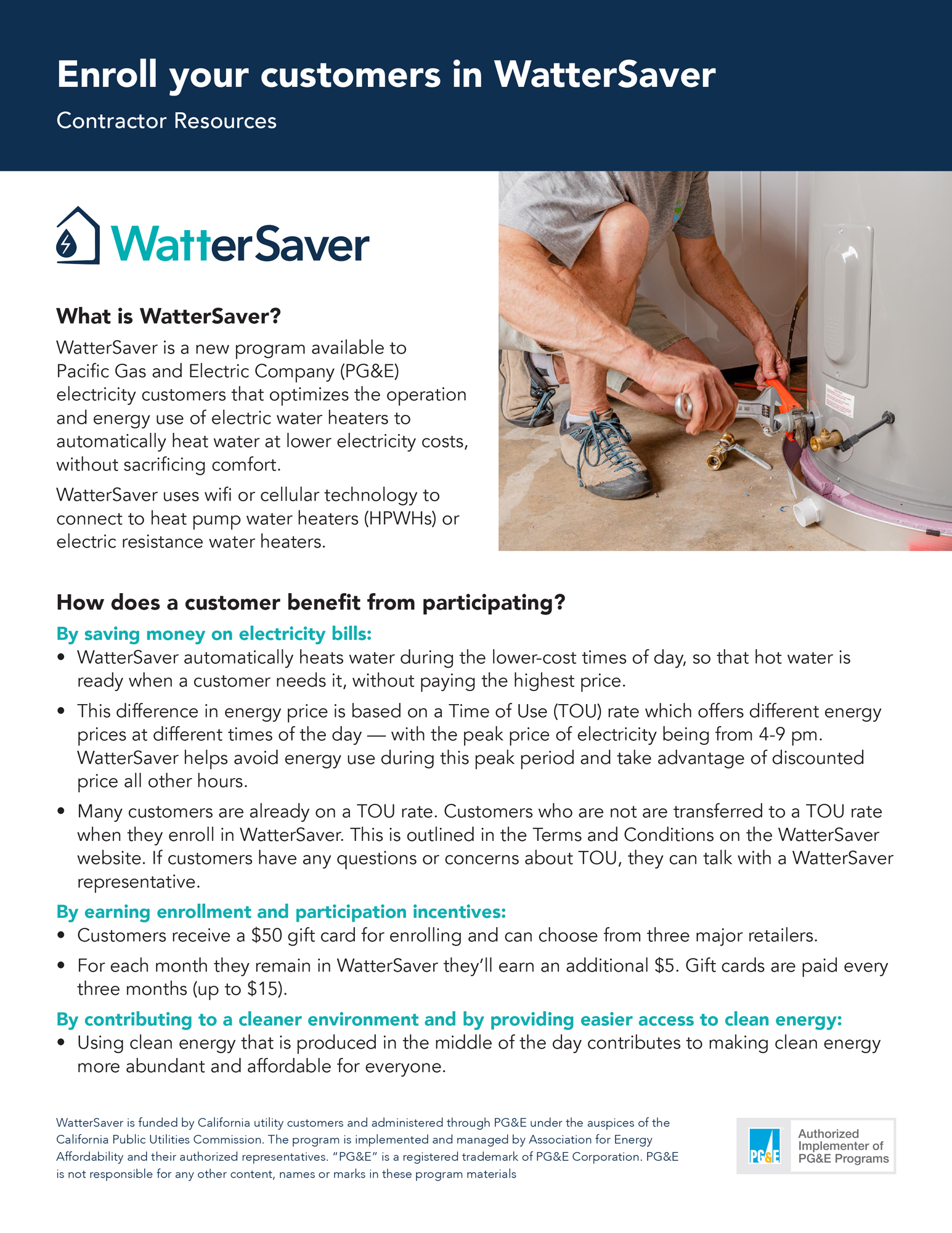 Contractor resources for installing water heaters with WatterSaver.